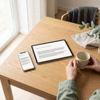 Montessori at Home e-book shown on a tablet and a phone