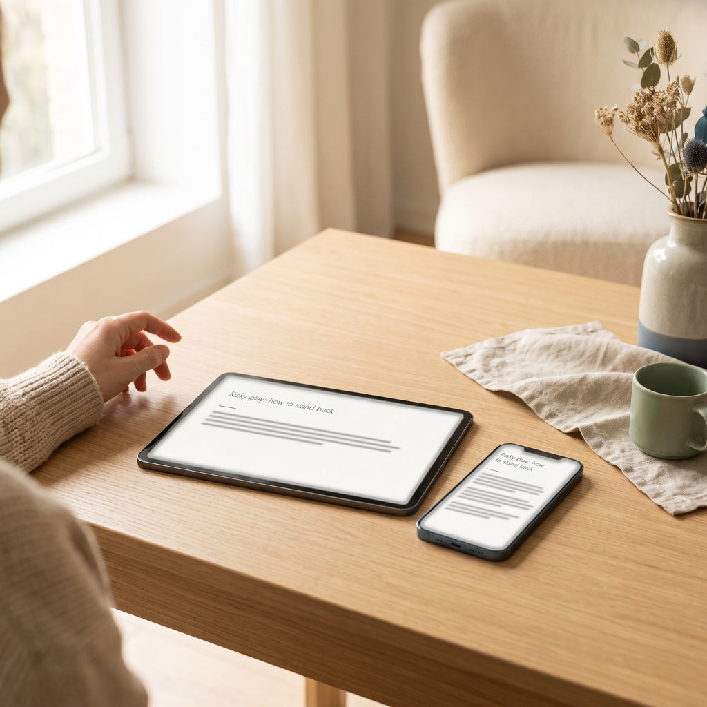 Move, Climb, Balance e-book shown on a tablet and a phone