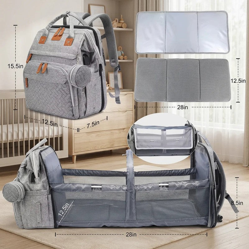 3-in-1 Diaper Backpack with Foldable Baby Bed - Multiple Compartments
