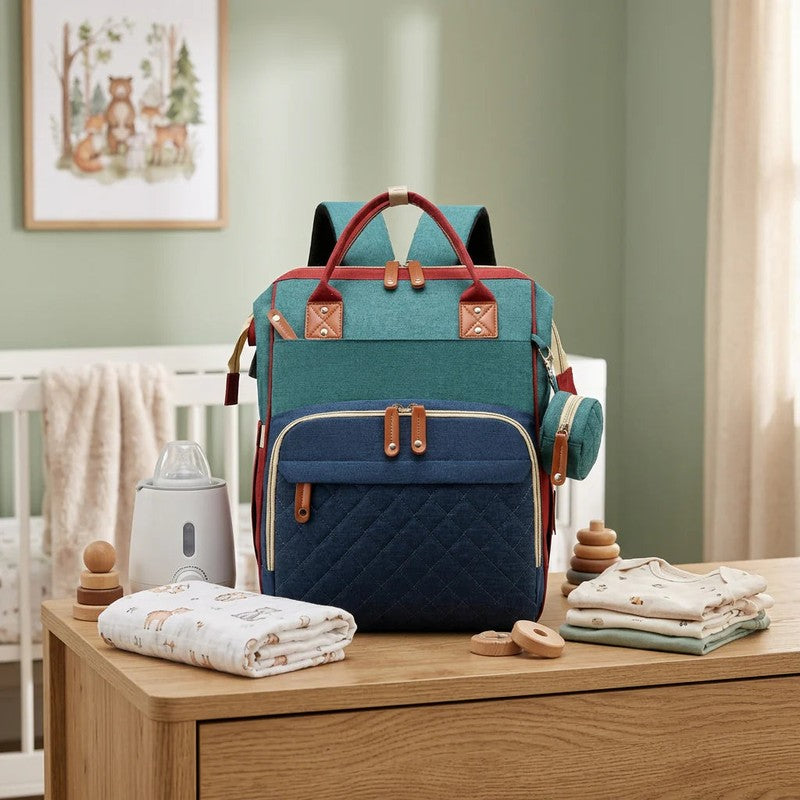 3-in-1 Diaper Backpack with Foldable Baby Bed - Multiple Compartments