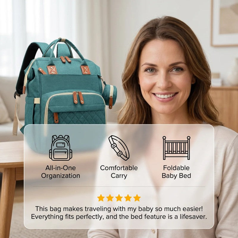 3-in-1 Diaper Backpack with Foldable Baby Bed - Multiple Compartments