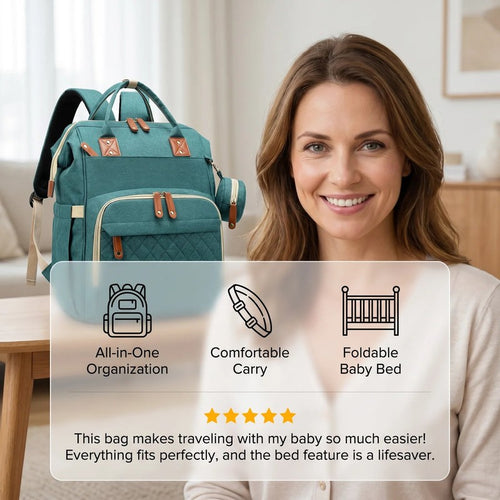 3-in-1 Diaper Backpack with Foldable Baby Bed - Multiple Compartments
