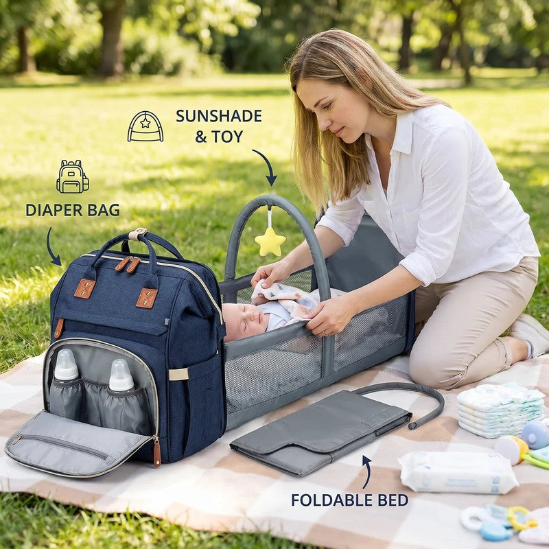3-in-1 Diaper Backpack with Foldable Baby Bed - Multiple Compartments