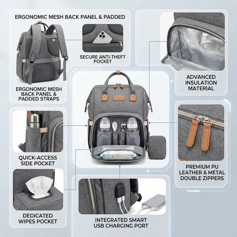3-in-1 Diaper Backpack with Foldable Baby Bed - Multiple Compartments