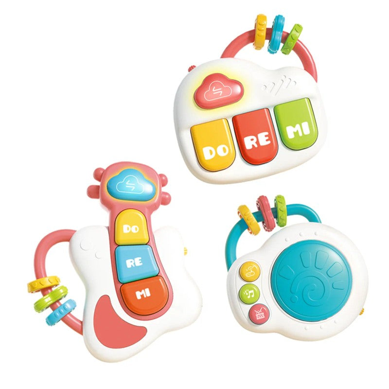 3-Piece Baby Musical Toy Set - Piano, Guitar and Hand Drum