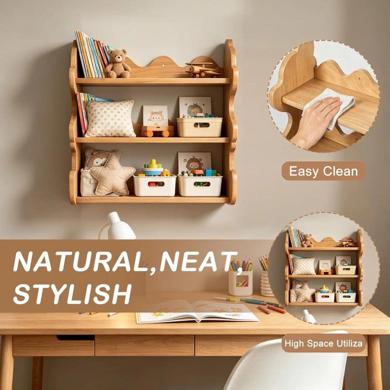 3-Tier Floating Wall-Mounted Shelf - Bear-Shaped Panels
