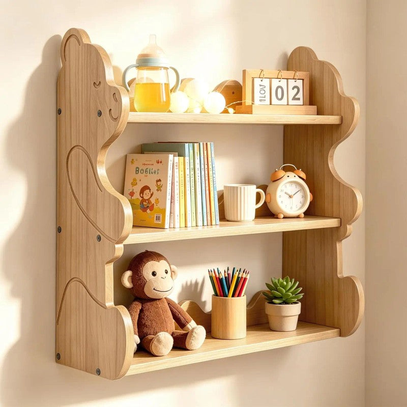 3-Tier Floating Wall-Mounted Shelf - Bear-Shaped Panels
