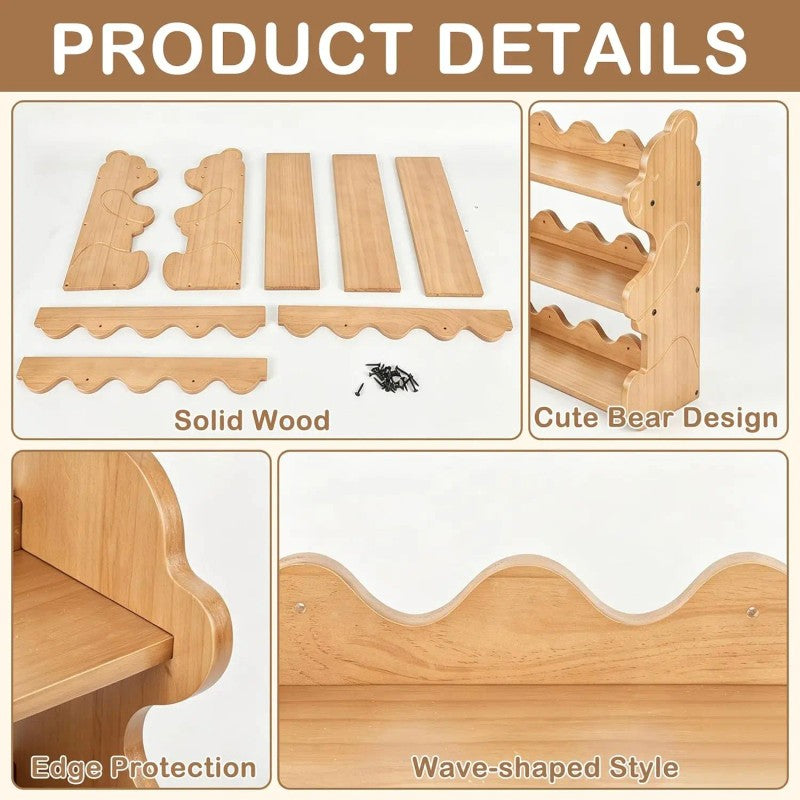 3-Tier Floating Wall-Mounted Shelf - Bear-Shaped Panels