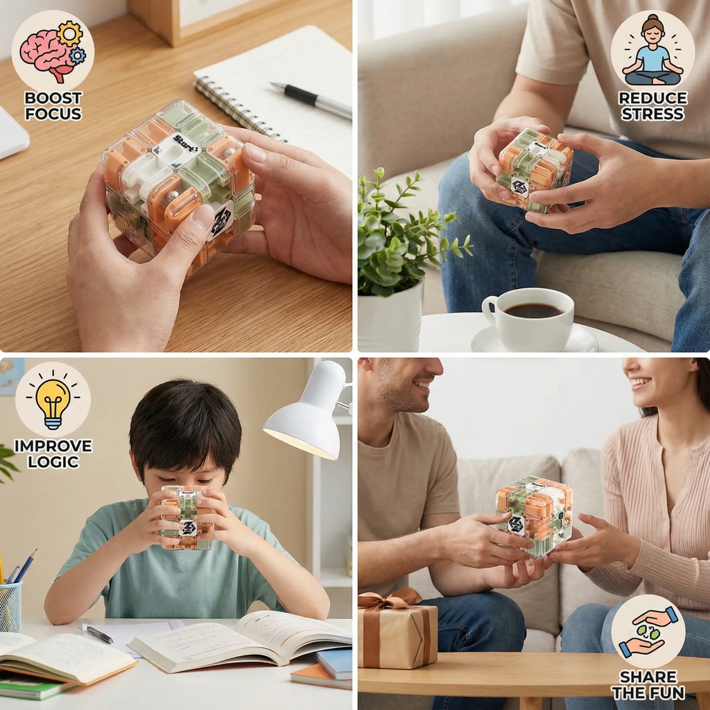 3D Maze Cube Toy with Internal Ball Track