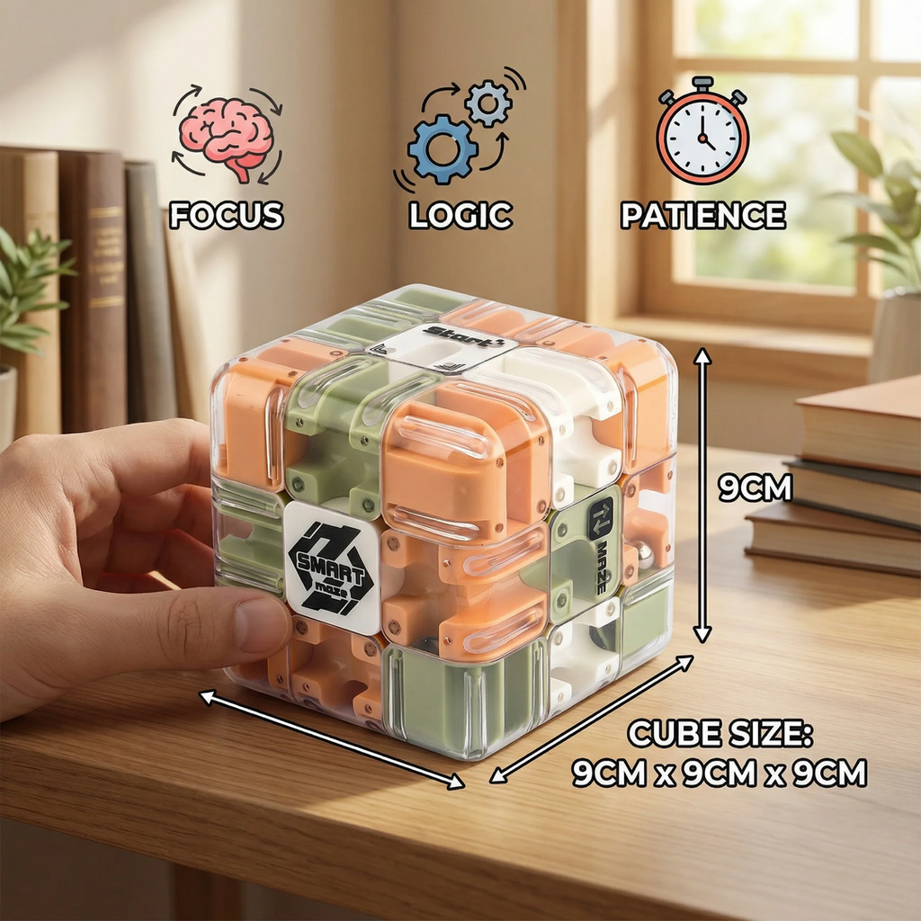 3D Maze Cube Toy with Internal Ball Track