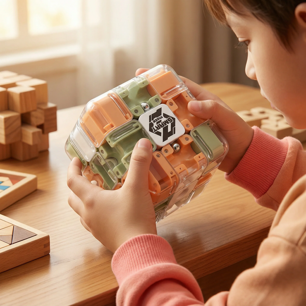3D Maze Cube Toy with Internal Ball Track