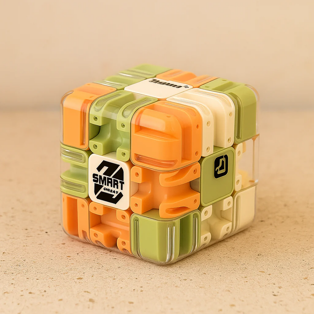 3D Maze Cube Toy with Internal Ball Track