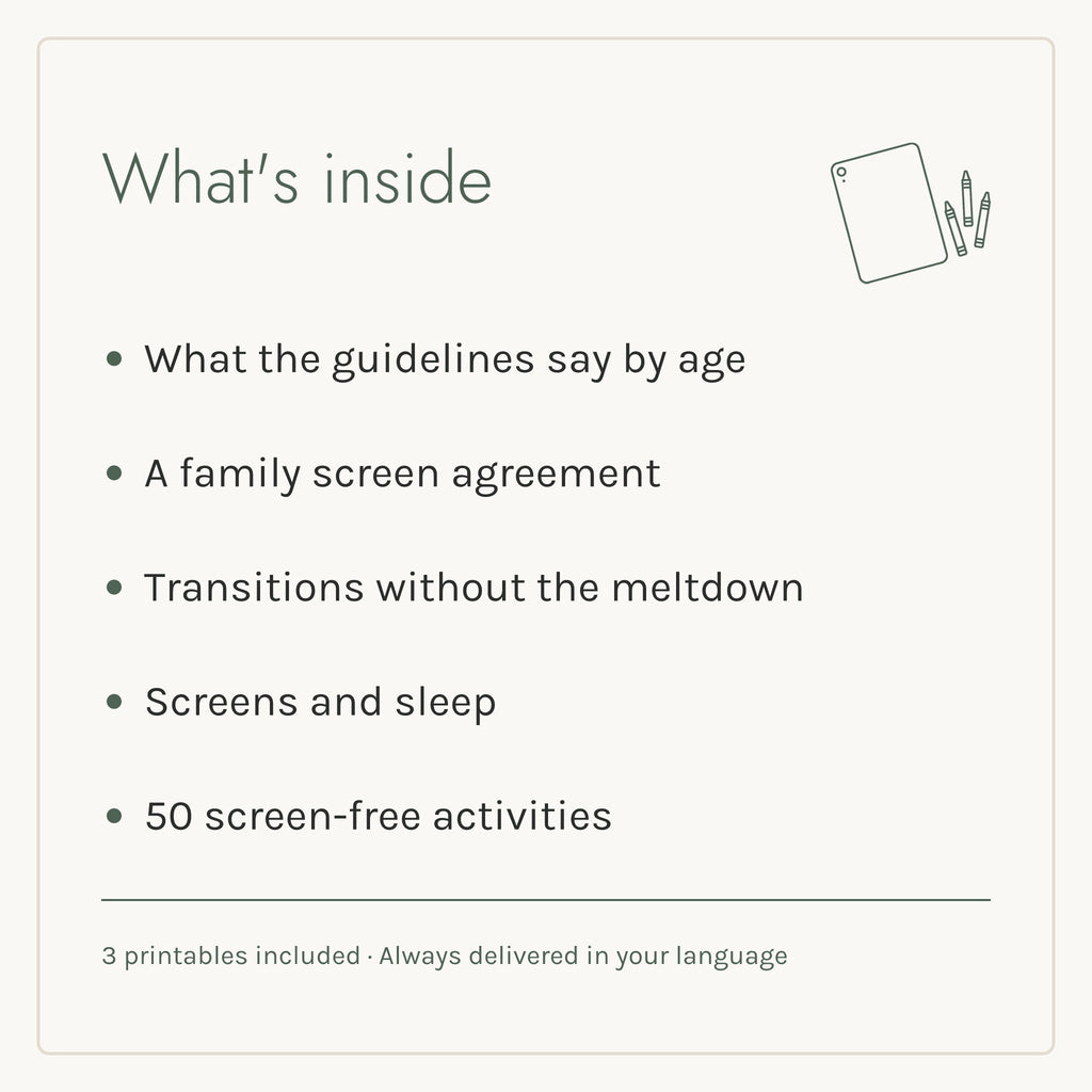 What's inside the Less Screen, More Play e-book: five chapters and three printables