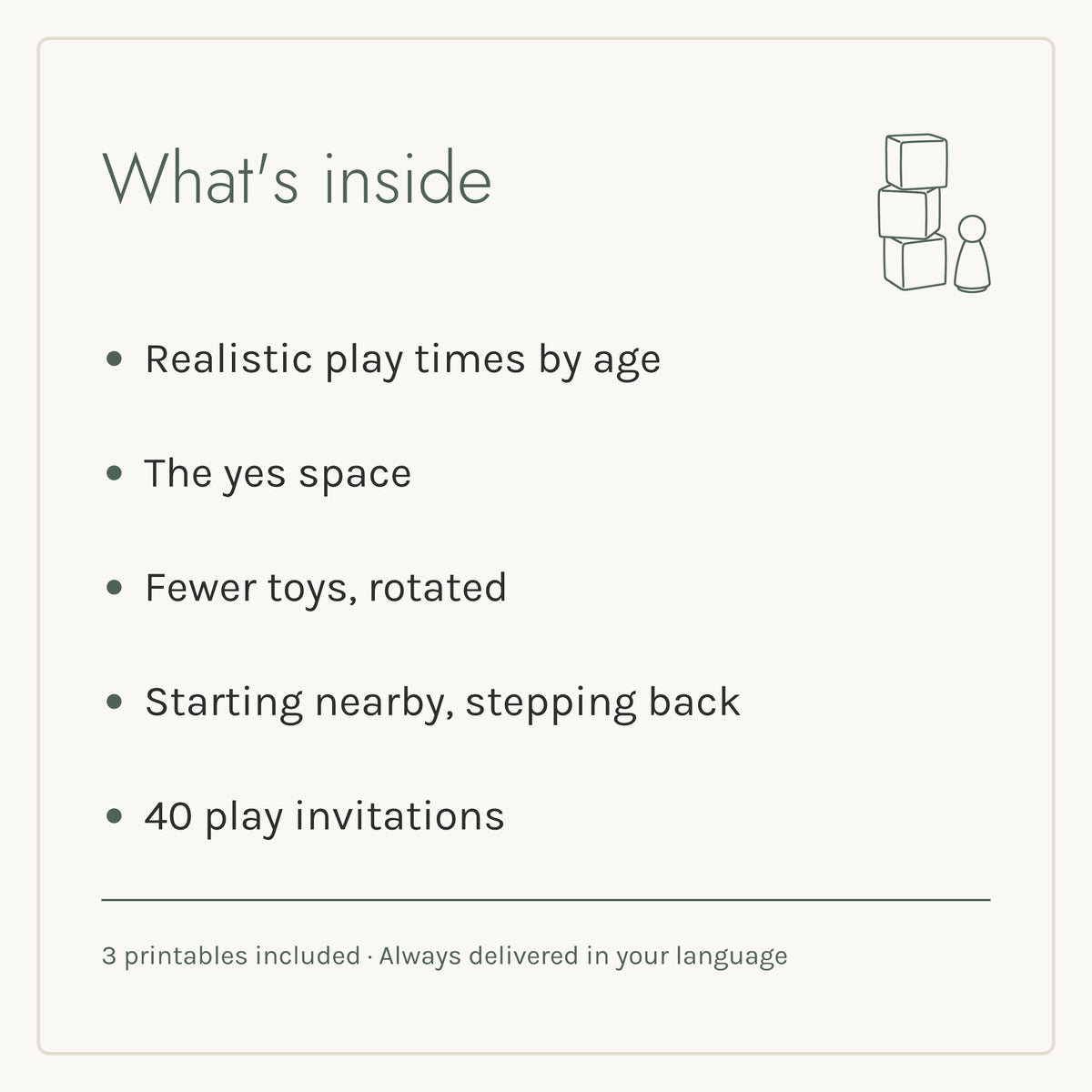 What's inside the Play Alone, Play Well e-book: five chapters and three printables
