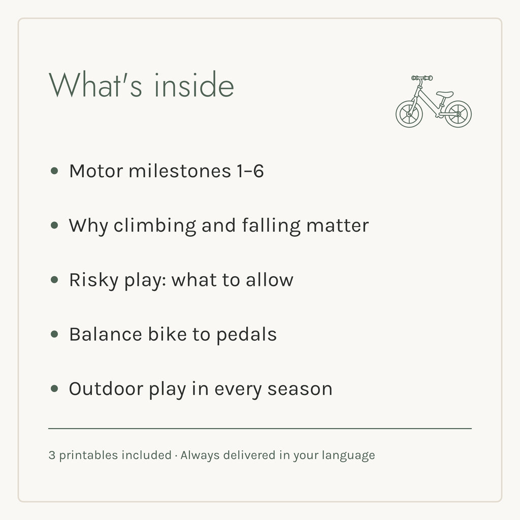 What's inside the Move, Climb, Balance e-book: five chapters and three printables