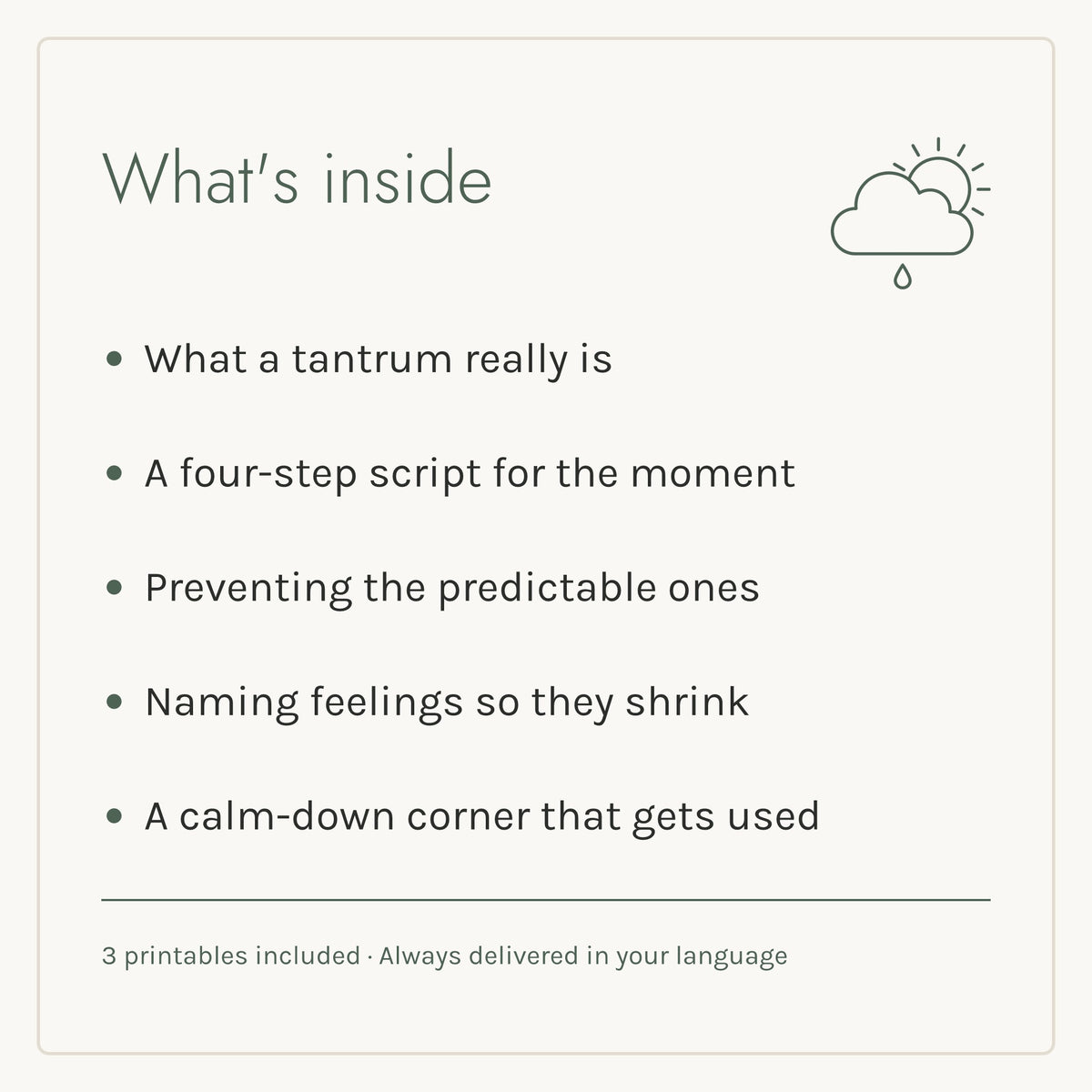What's inside the Big Feelings, Small People e-book: five chapters and three printables