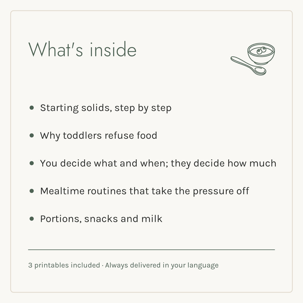 What's inside the First Bites to Family Meals e-book: five chapters and three printables