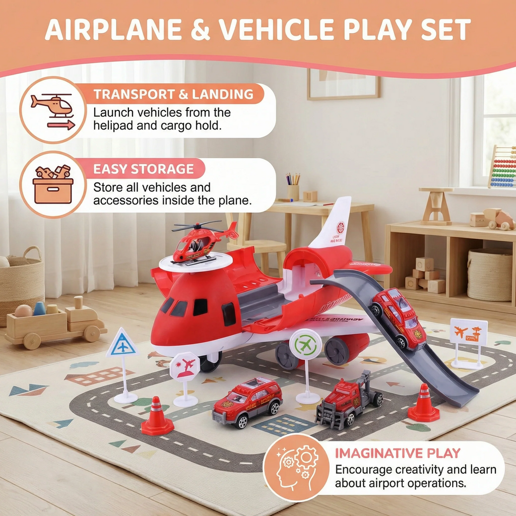 Aircraft Play Set with Vehicles and Accessories