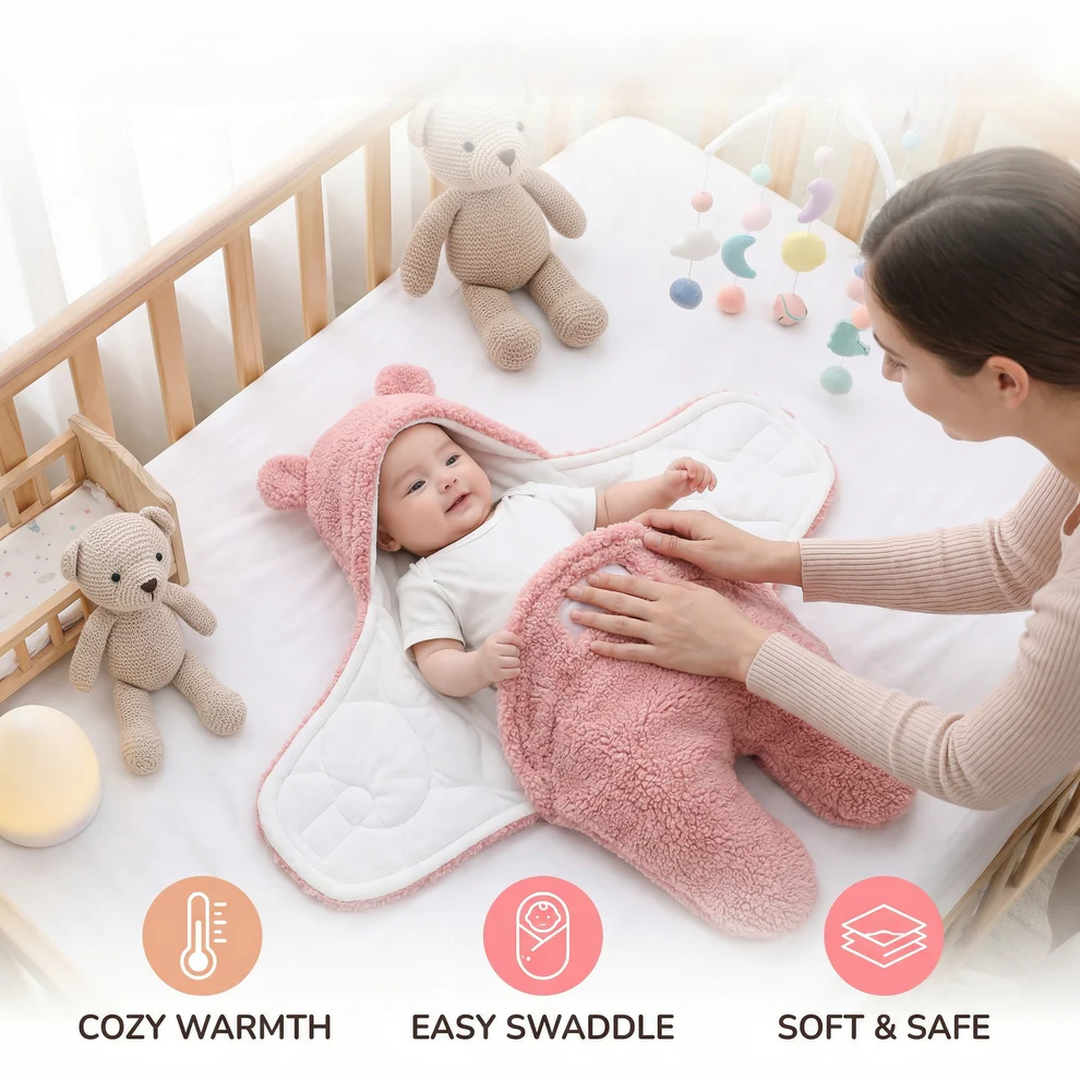 Baby Swaddle Blanket with Hood – Soft Newborn Wrap Sleeping Bag