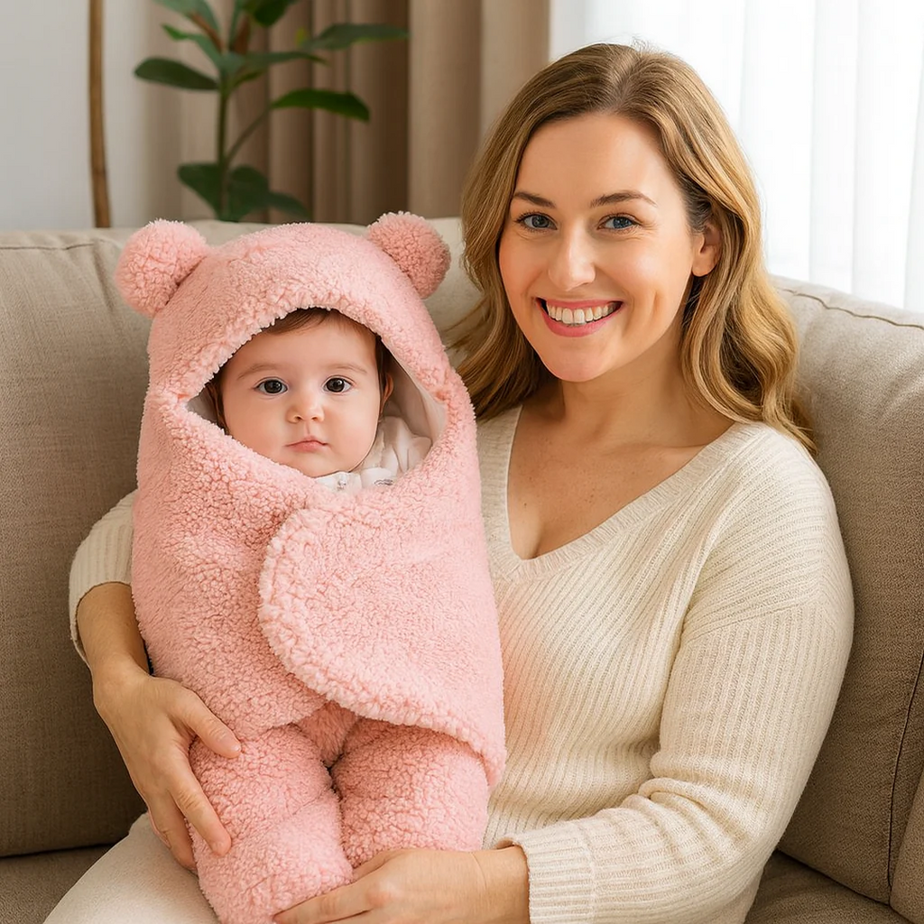 Baby Swaddle Blanket with Hood – Soft Newborn Wrap Sleeping Bag