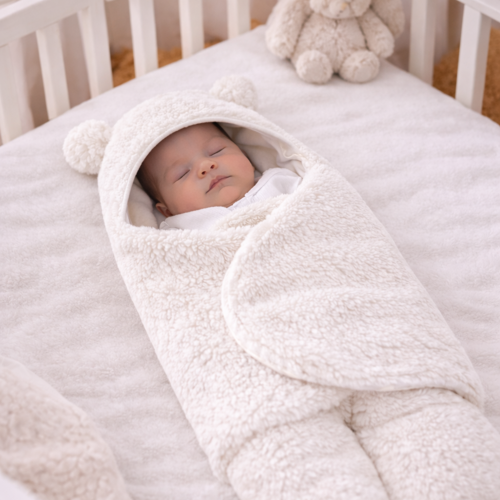 Baby Swaddle Blanket with Hood – Soft Newborn Wrap Sleeping Bag
