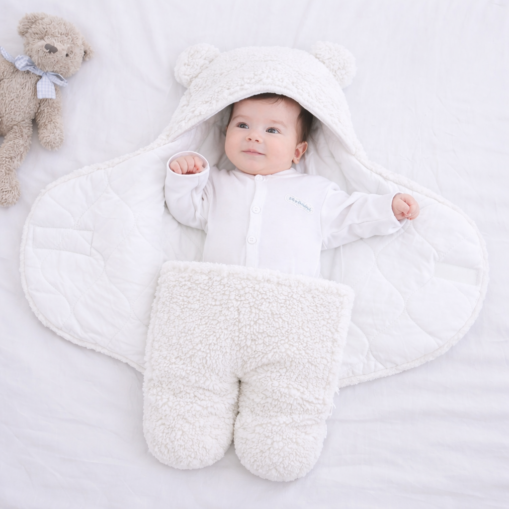 Baby Swaddle Blanket with Hood – Soft Newborn Wrap Sleeping Bag