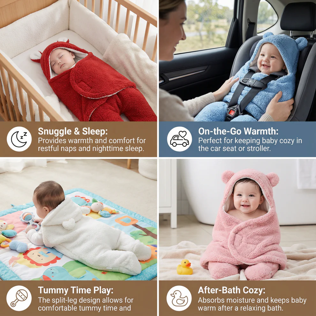 Baby Swaddle Blanket with Hood – Soft Newborn Wrap Sleeping Bag