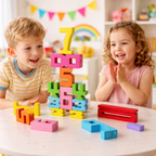 Set aus hölzernen Zahlen-Balanceblöcken