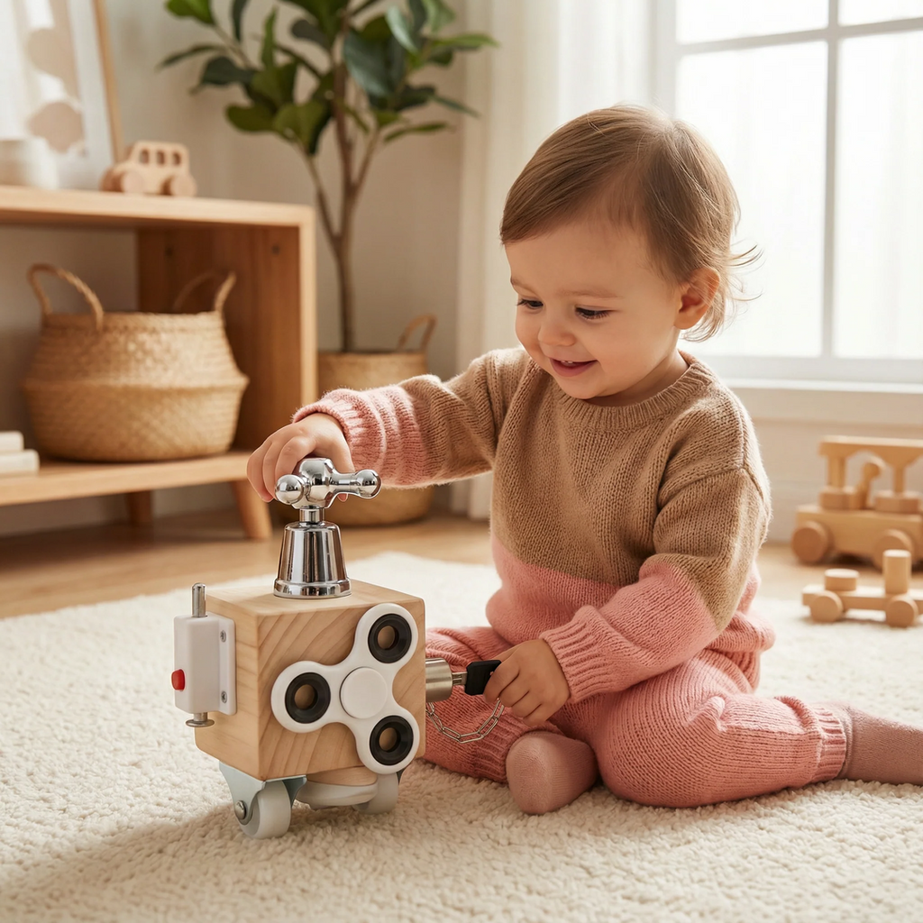 Montessori Busy Cube Wooden Activity Toy for Toddlers