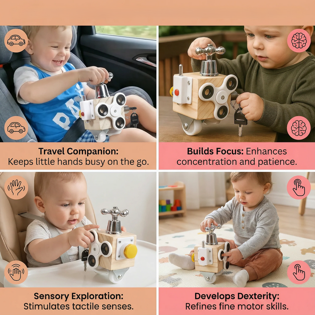 Montessori Busy Cube Wooden Activity Toy for Toddlers
