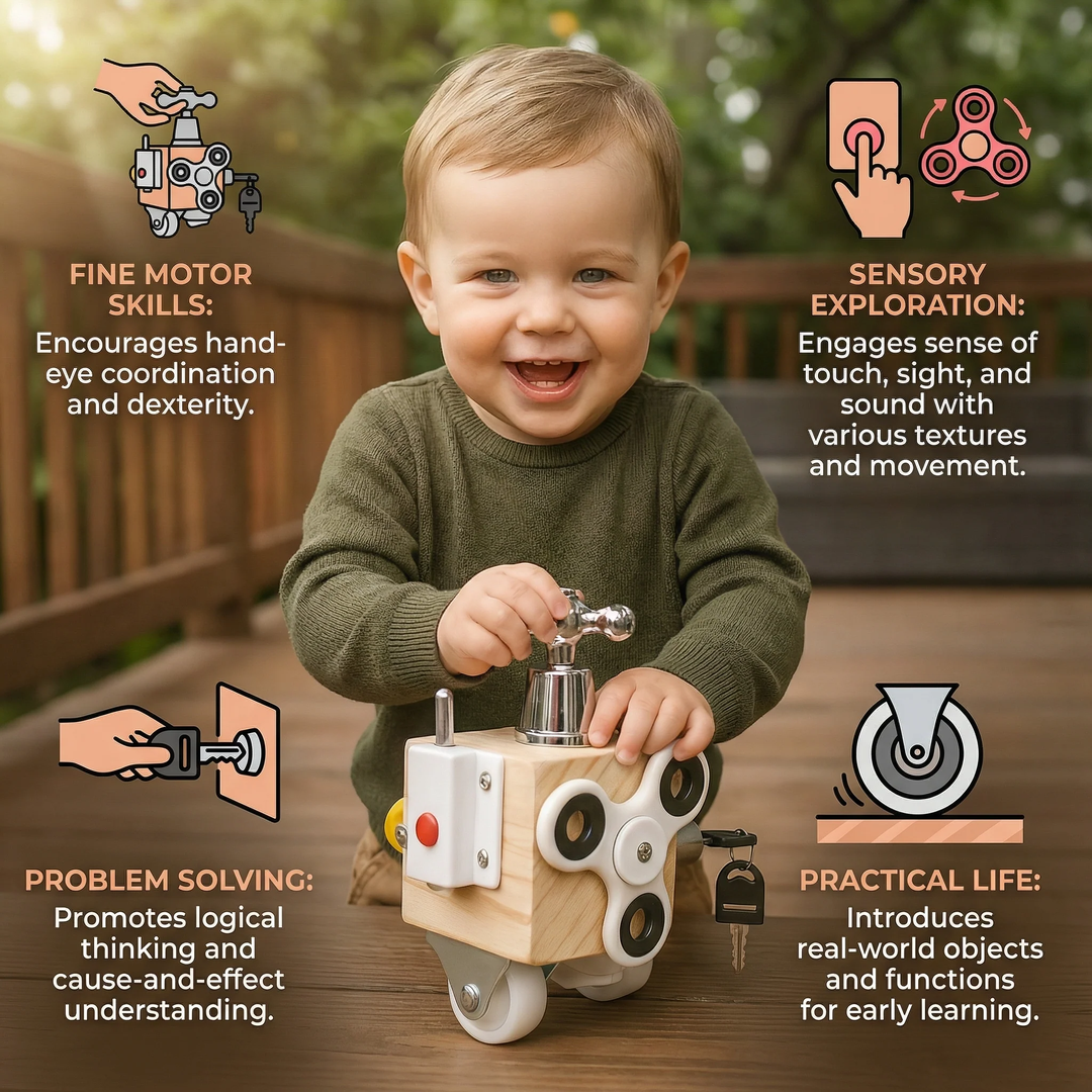 Montessori Busy Cube Wooden Activity Toy for Toddlers