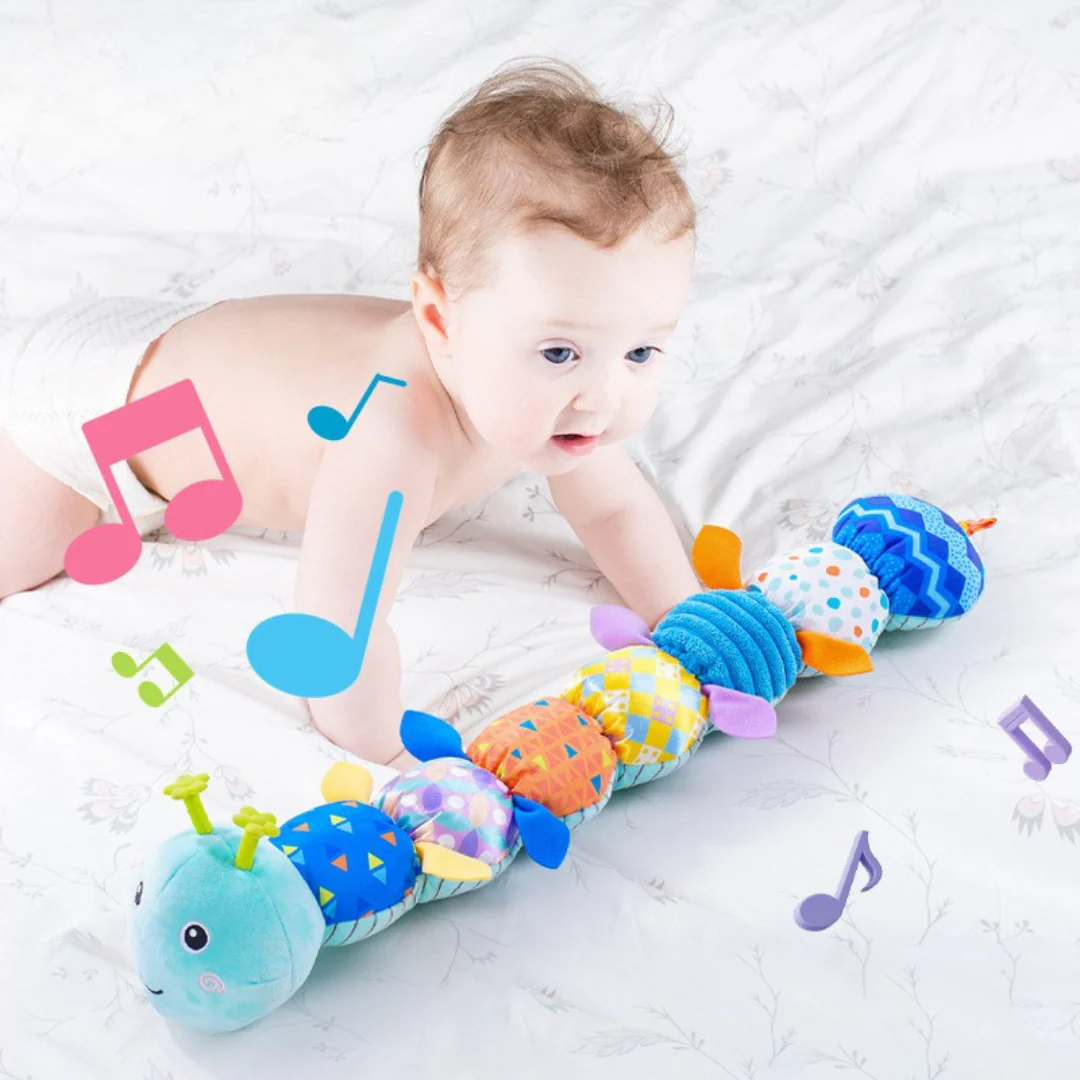 Plush Caterpillar Rattle Toy with Built In Music Module