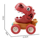 Skub-og-kør-dinosaur-monstertruck-legetøjsbil med rullende hjul