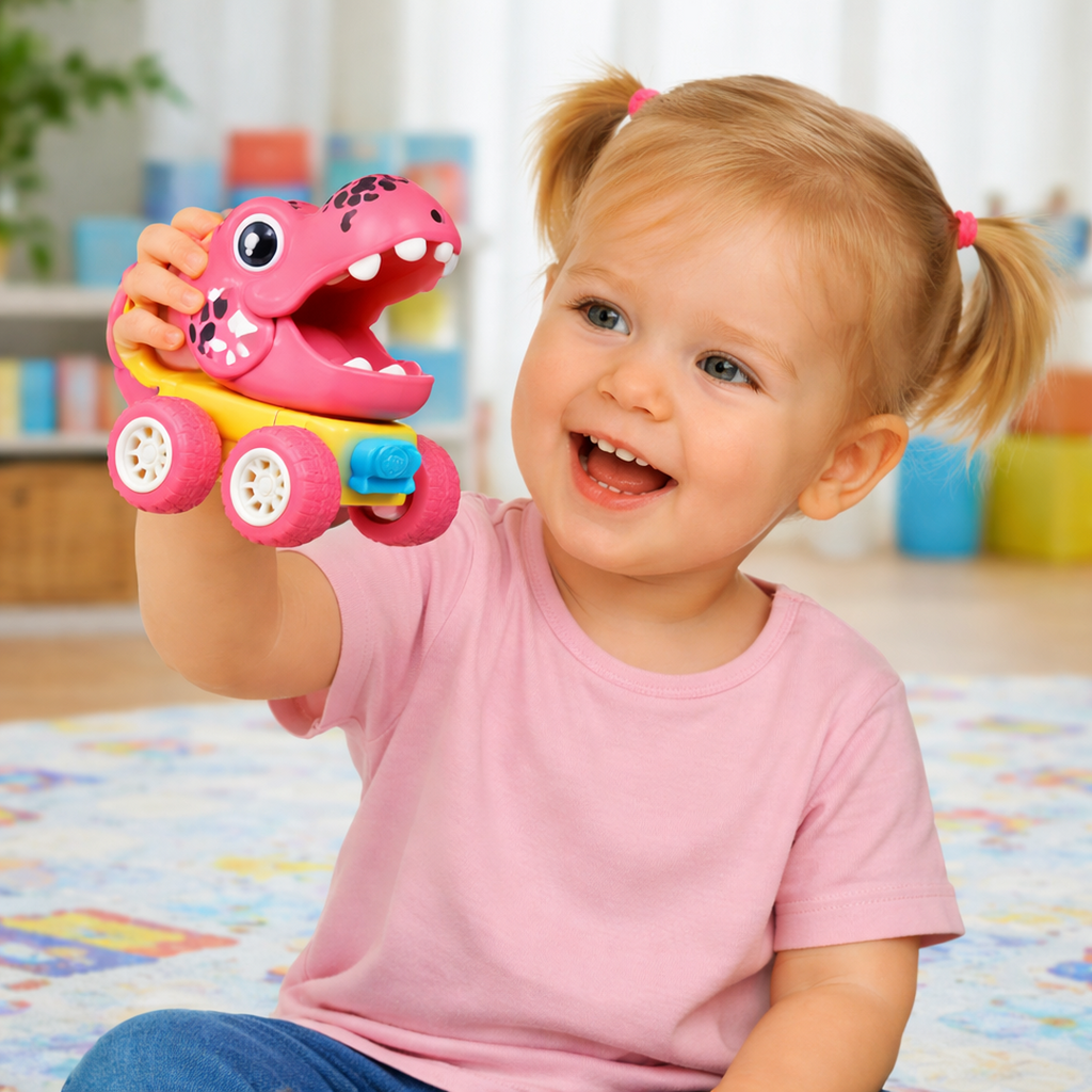 Push and Drive Dino Monster Truck Toy Car with Rolling Wheels