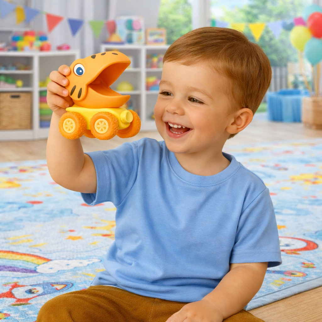 Push and Drive Dino Monster Truck Toy Car with Rolling Wheels