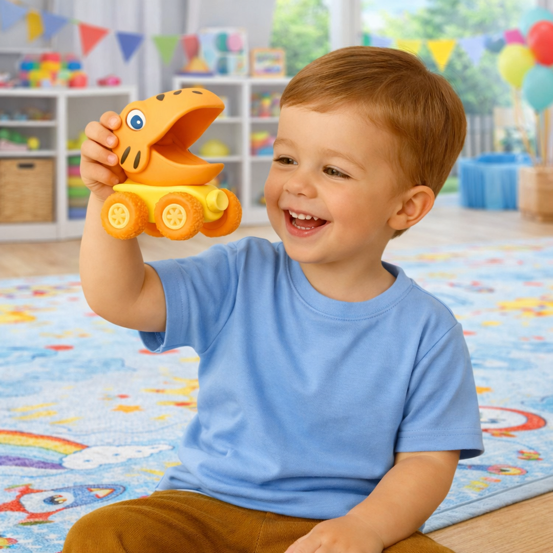 Push and Drive Dino Monster Truck Toy Car with Rolling Wheels