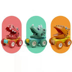 Skub-og-kør-dinosaur-monstertruck-legetøjsbil med rullende hjul