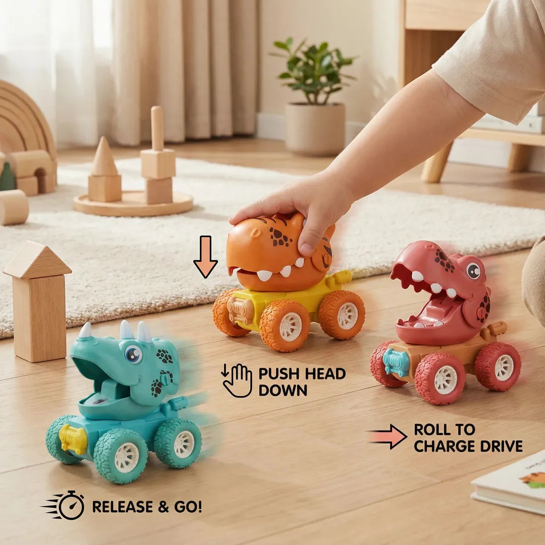 Push and Drive Dino Monster Truck Toy Car with Rolling Wheels
