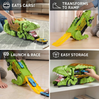 Gioco trasportatore di auto a forma di dinosauro con rampa