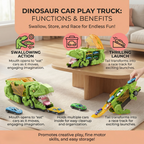 Gioco trasportatore di auto a forma di dinosauro con rampa