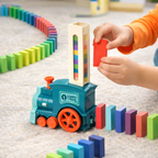 Trenino domino con meccanismo per posizionare i blocchi