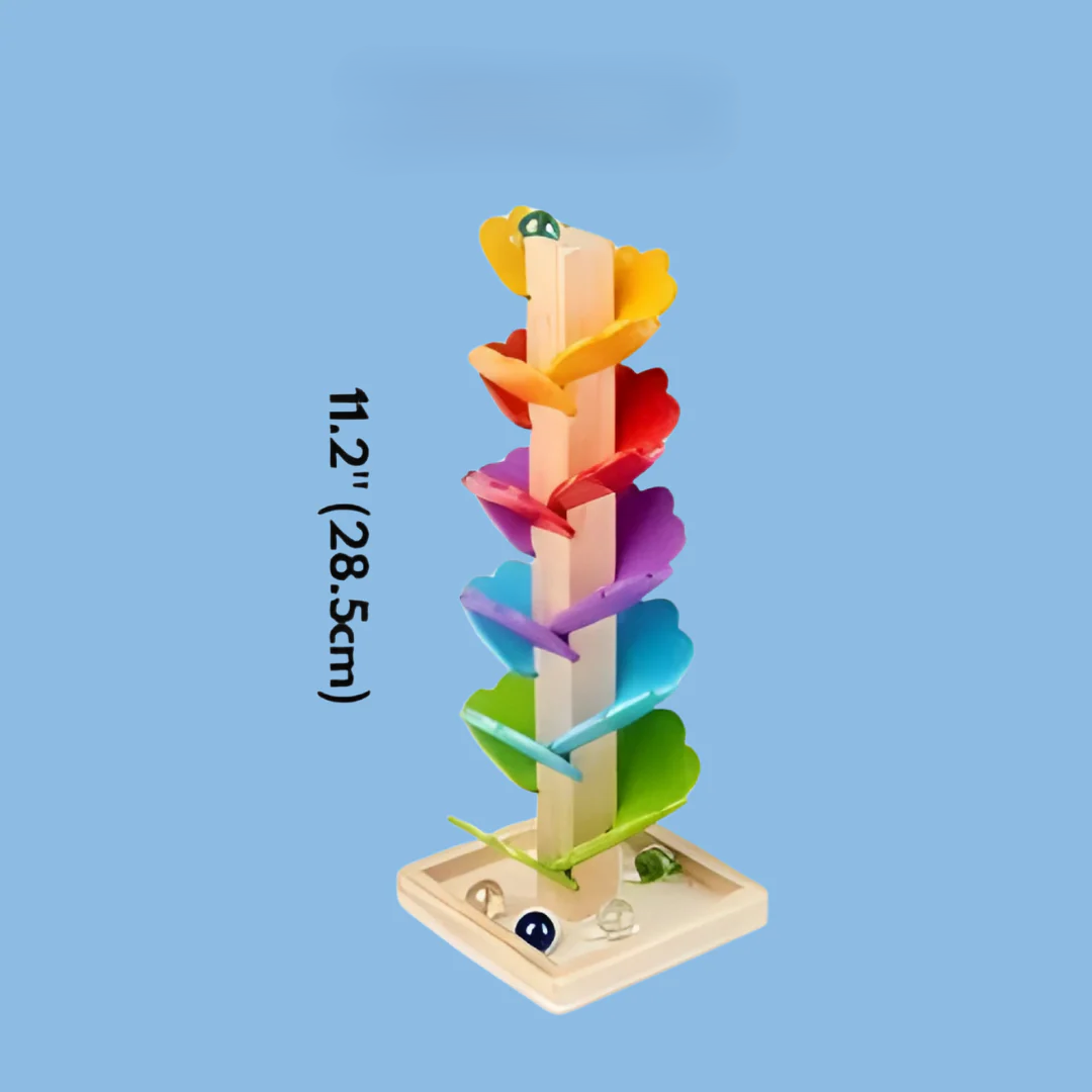 Wooden Ball Drop Tower with Spinning Leaves