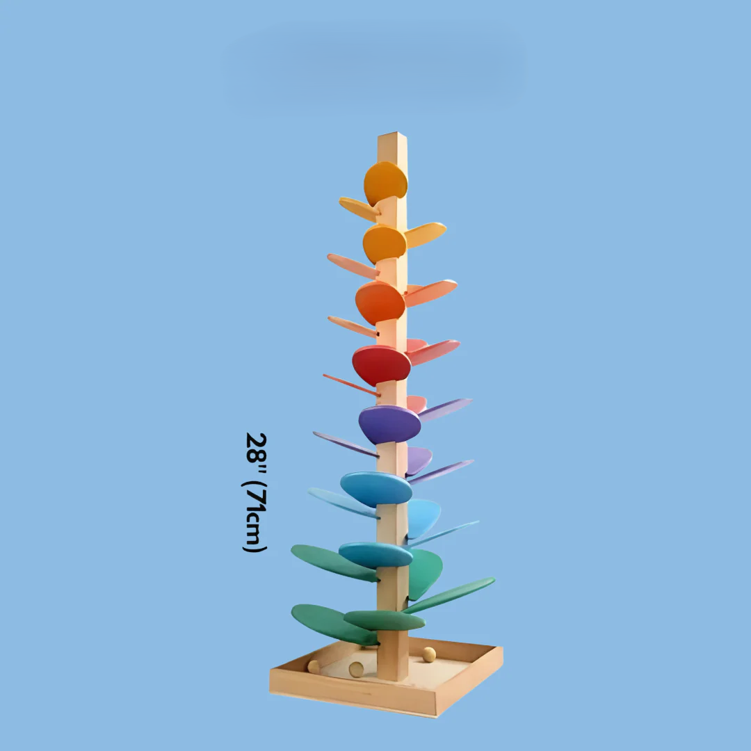 Wooden Ball Drop Tower with Spinning Leaves