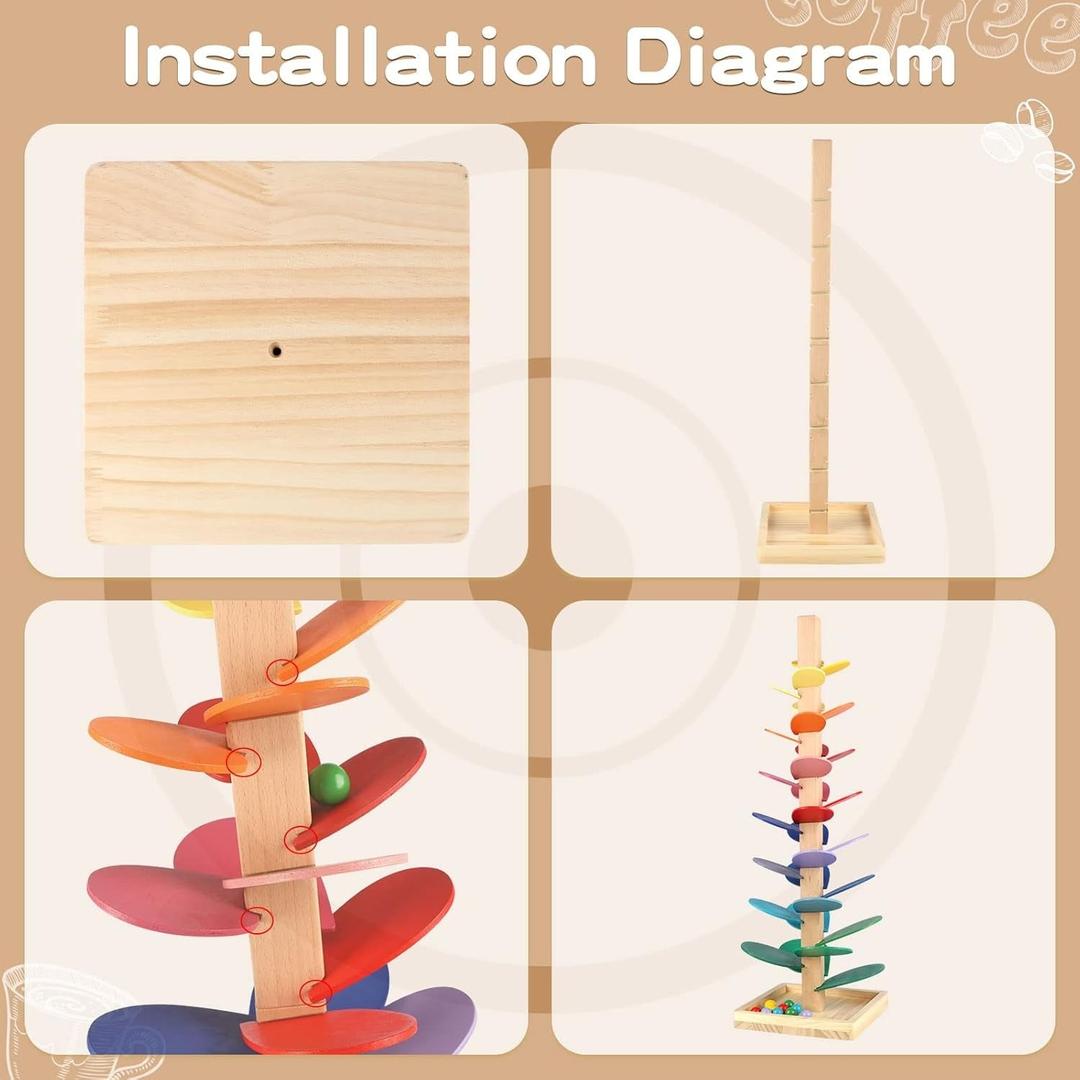 Wooden Ball Drop Tower with Spinning Leaves