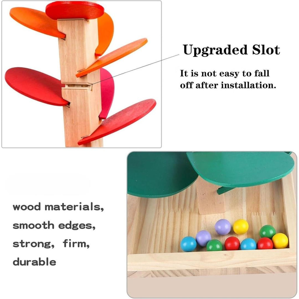 Wooden Ball Drop Tower with Spinning Leaves