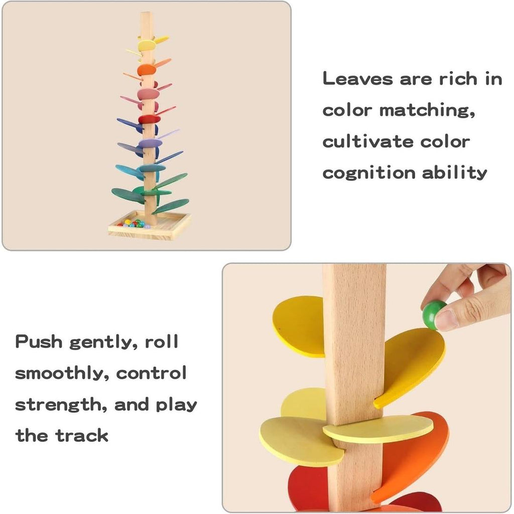 Wooden Ball Drop Tower with Spinning Leaves