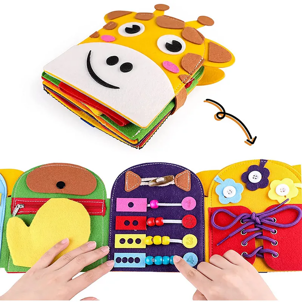 Fabric Busy Book with Giraffe Cover and Interactive Fastening Pages