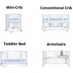 Convertible Baby Crib - White Solid Wood with Swivel Castors