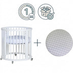 Convertible Baby Crib - White Solid Wood with Swivel Castors