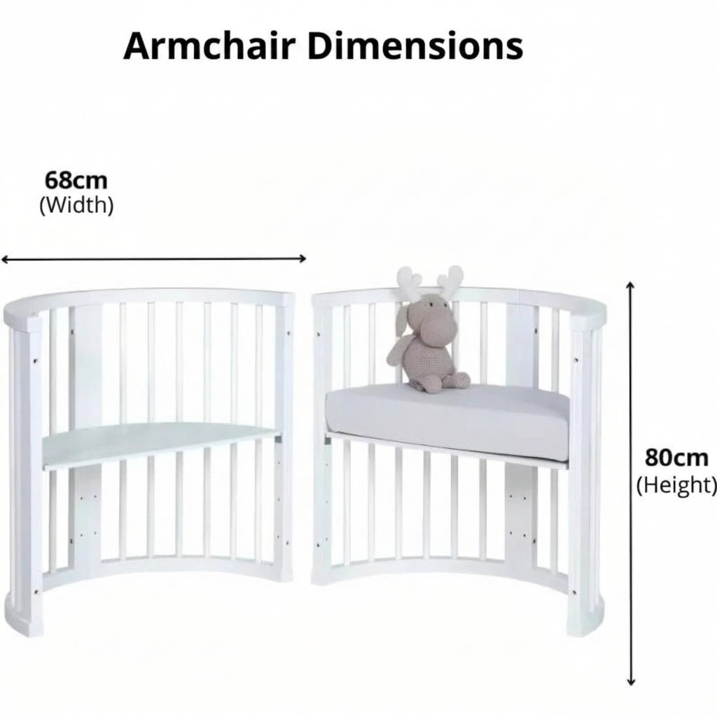 Convertible Baby Crib - White Solid Wood with Swivel Castors